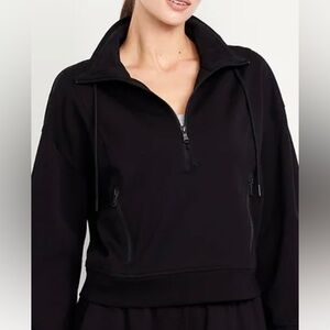 Old Navy dynamic Fleece Half-Zip black Sweatshirt Zip Pockets SMALL Tall NWT